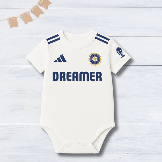 Indian Jersey Romper With Customized Baby Name_ White Romper