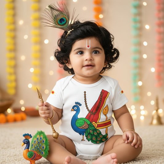 Little Ayyappan  Of The Home _  White Onesies