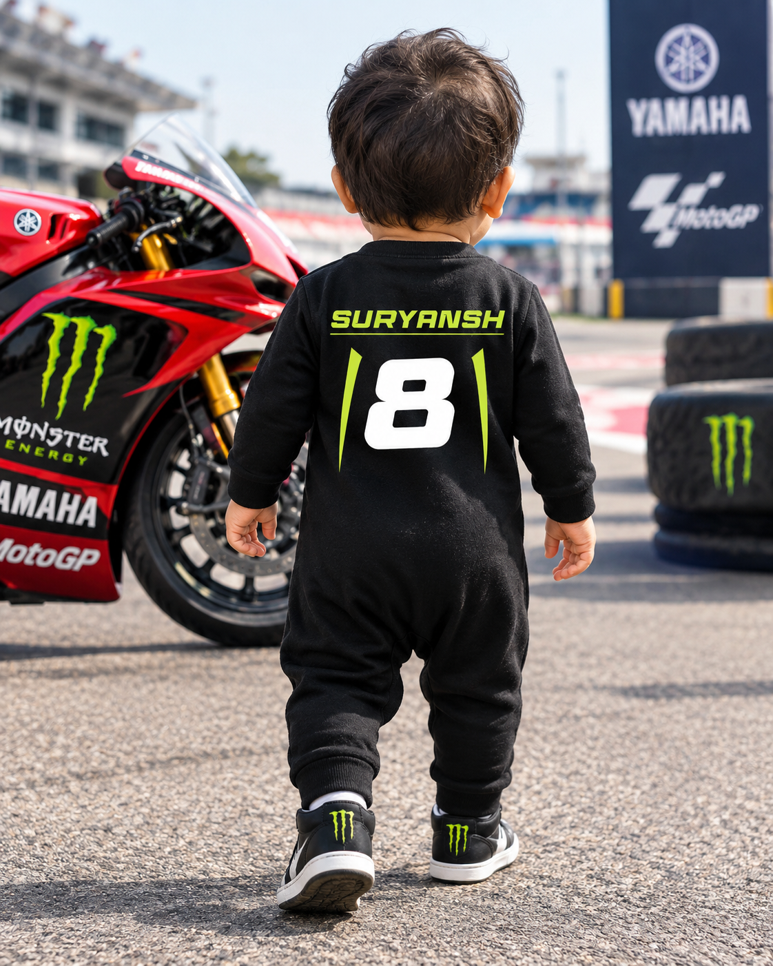 New Born & Baby clothing | Little Speedster – Personalized Racing Romper with Customized Baby Name Printed | Soft Black Full Romper Cotton