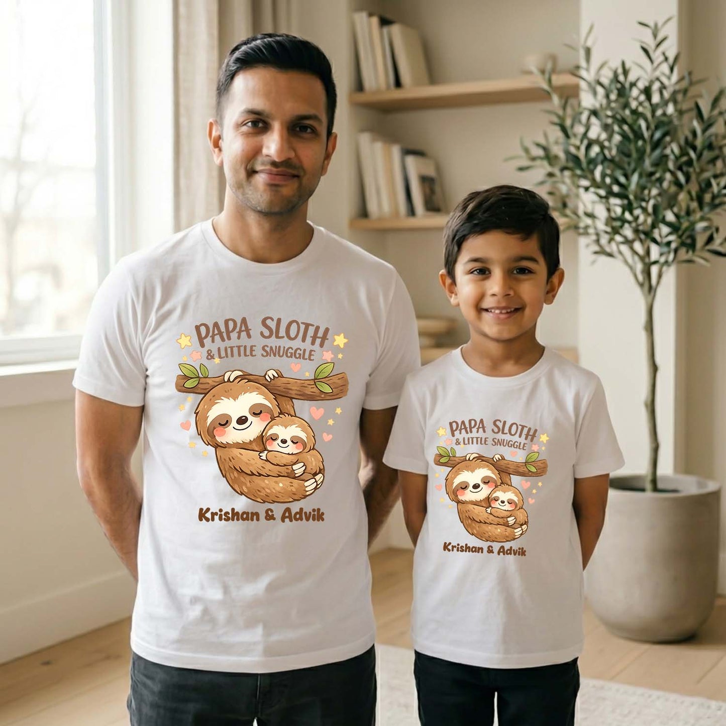 New Born & Baby Clothing | Papa Sloth & Baby Sloth Together Father & Son Twinning Black Sets | Soft T-shirt