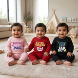 Karmikh Baby Romper Combo of 3 | Sassier Version of Mom, Cuter Version of Dad & Family’s First Gen Beta | Full Sleeve Baby Romper