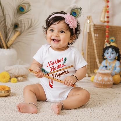 Natkhat Radha with customised name _White Onesie