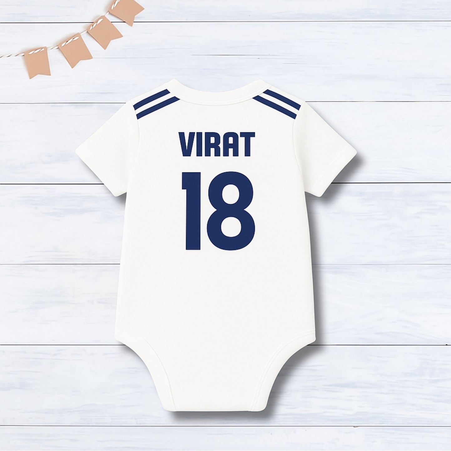 Indian Jersey Romper With Customized Baby Name_ White Romper