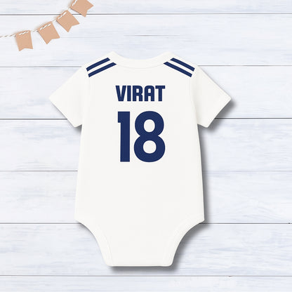 Indian Jersey Romper With Customized Baby Name_ White Romper