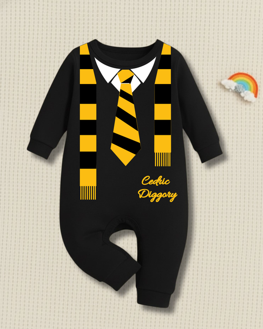 Baby Tiny Hufflepuff Suit – Harry Potter Gryffindor Edition With Customized Baby Name_ Black Full Romper