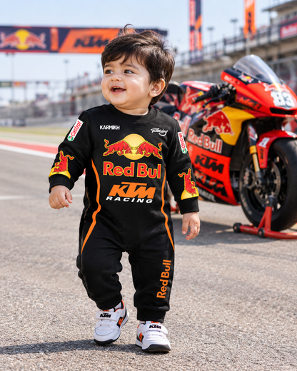 New Born & Baby clothing | Mini Grand Prix – Custom Baby Racer Romper with Customized Baby Name Printed | Soft Black Full Romper Cotton