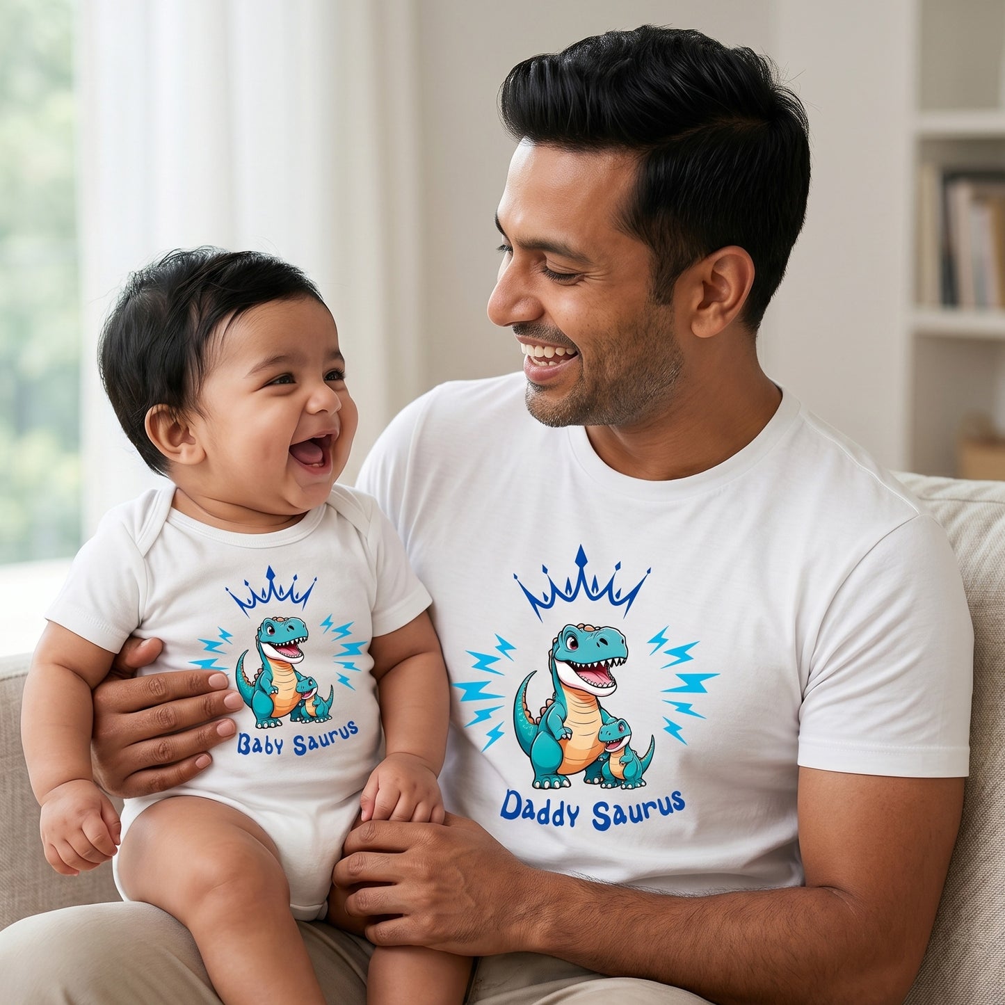 New Born & Baby Clothing | Daddy Saurus white Twinning Sets T-shirt and onesie | Soft Cotton