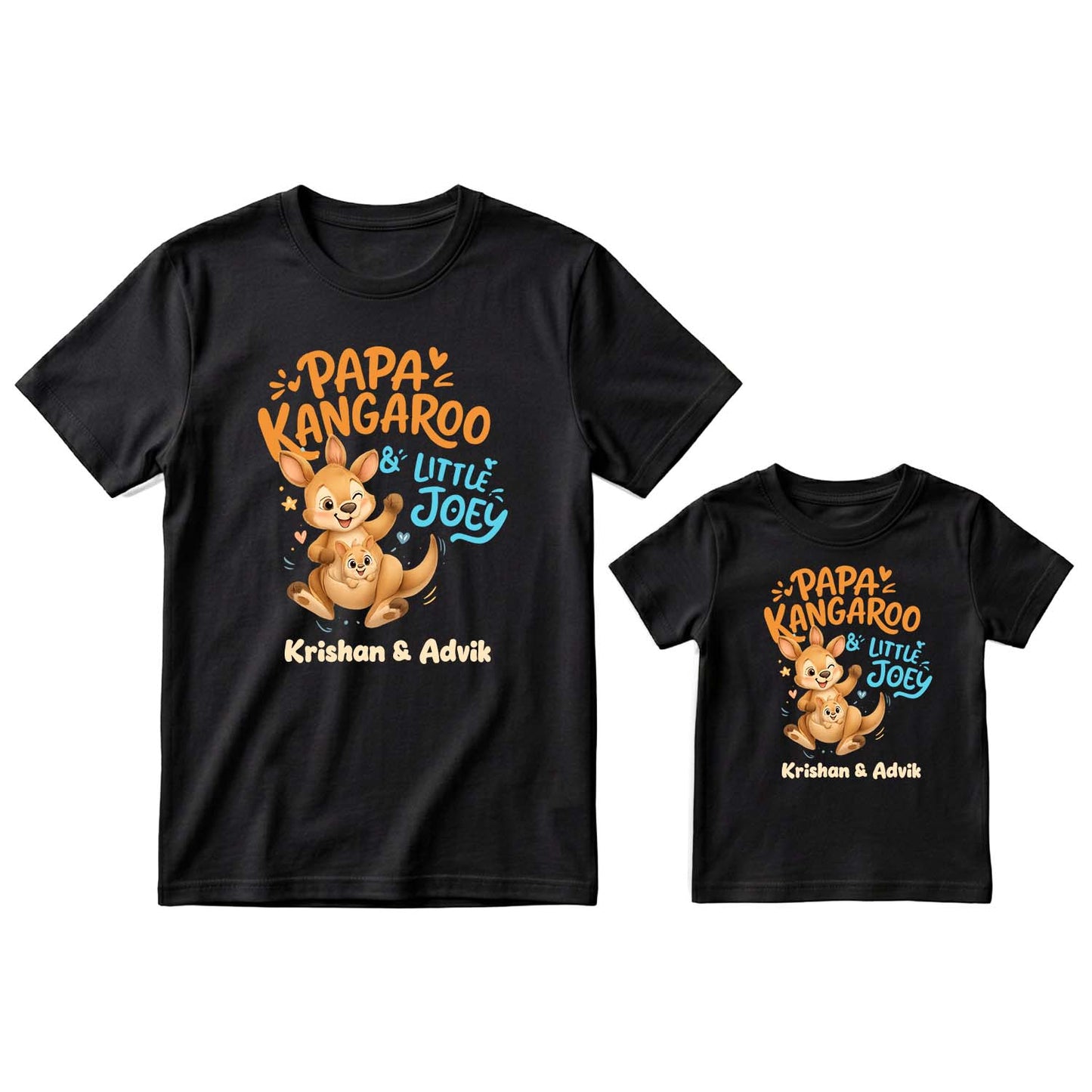 New Born & Baby Clothing | Papa Kangaroo & Baby Kangaroo Together Father & Son Twinning Black Sets | Soft T-shirt