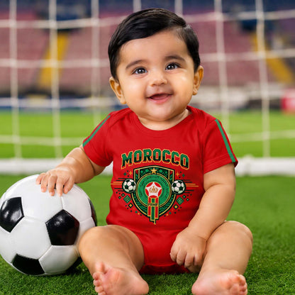 New Born & Baby clothing | Morocco Football Fan Baby Romper with Customized Baby Name Printed | Soft Cotton