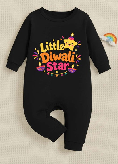 Little Diwali Star _ Full Black Romper
