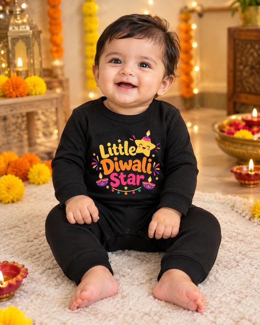 Little Diwali Star _ Full Black Romper