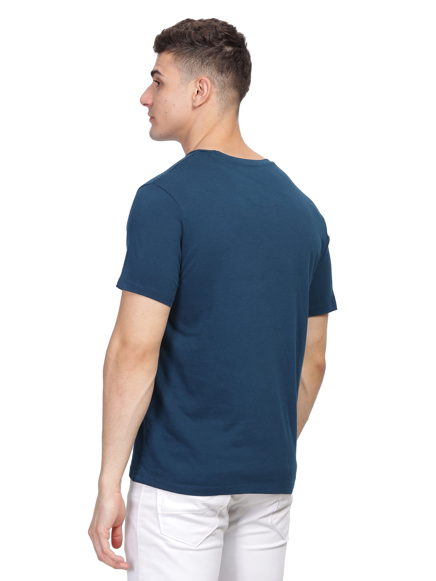 Men Round Neck Premium Organic Cotton Commenced Tshirt - Prussian Blue