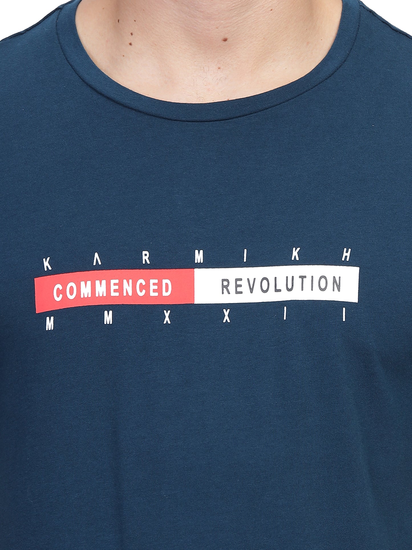 Men Round Neck Premium Organic Cotton Commenced Tshirt - Prussian Blue