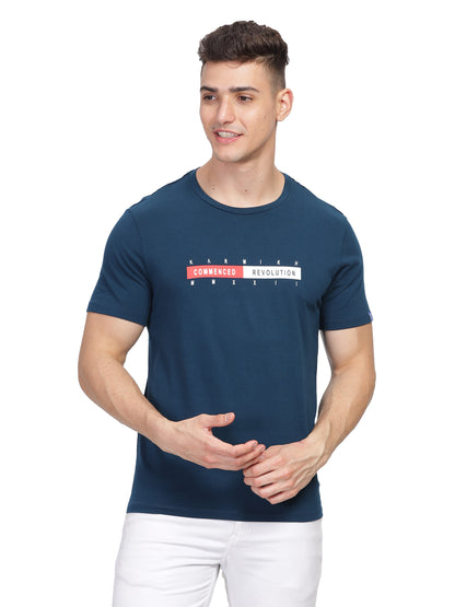 Men Round Neck Premium Organic Cotton Commenced Tshirt - Prussian Blue