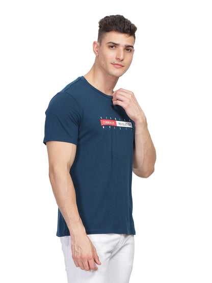 Men Round Neck Premium Organic Cotton Commenced Tshirt - Prussian Blue