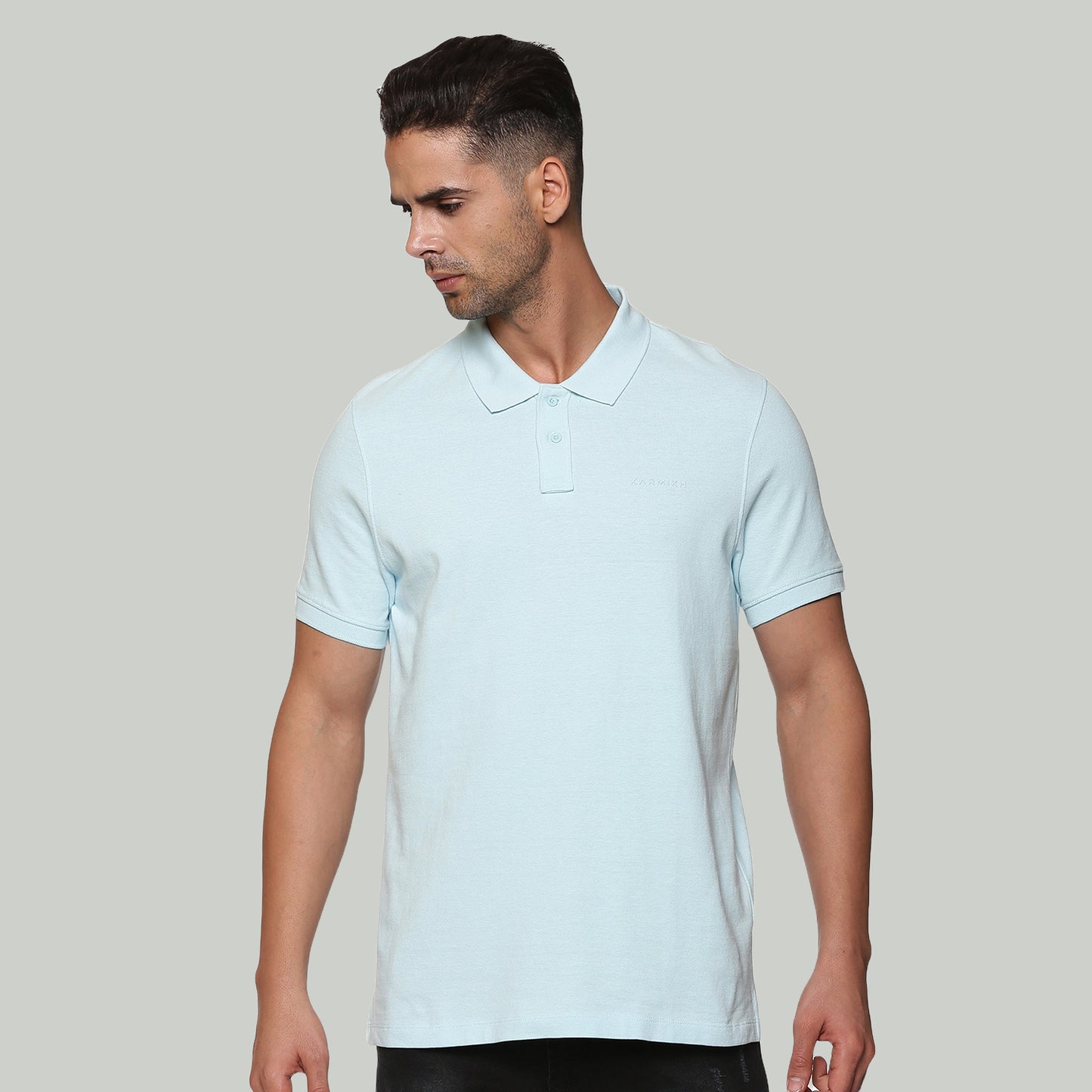 Men Sky Blue Polo Collar Organic Cotton T-Shirt