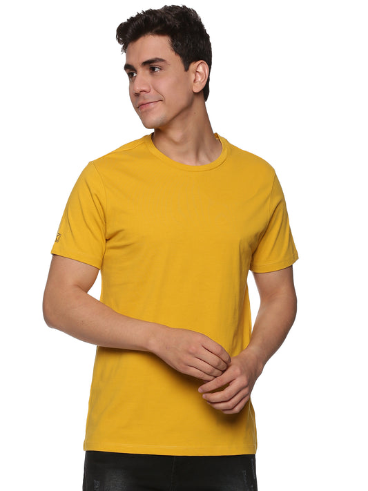 Men Round Neck Basic Organic Cotton T-Shirt - Mustard