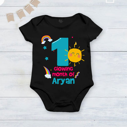 Infant monthly birthday_ With Customized Baby Boy's Name Stylish Black Onesies