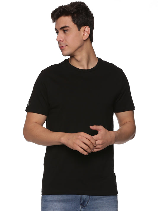 Men Round Neck Basic Organic Cotton T-Shirt - Black