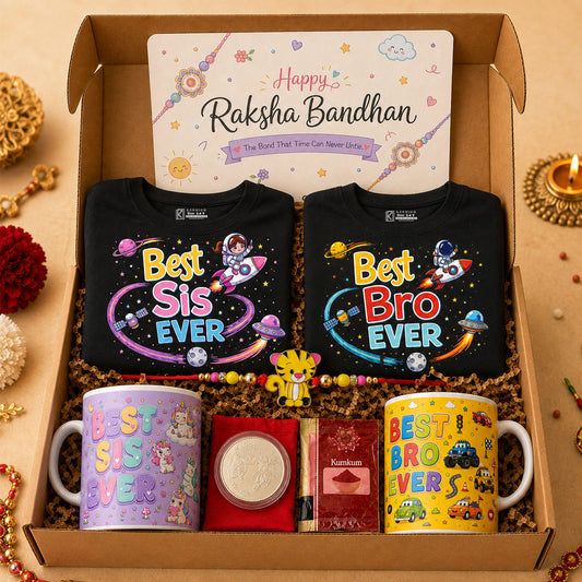 Siblings Black T-shirt Rakhi Gift Hamper