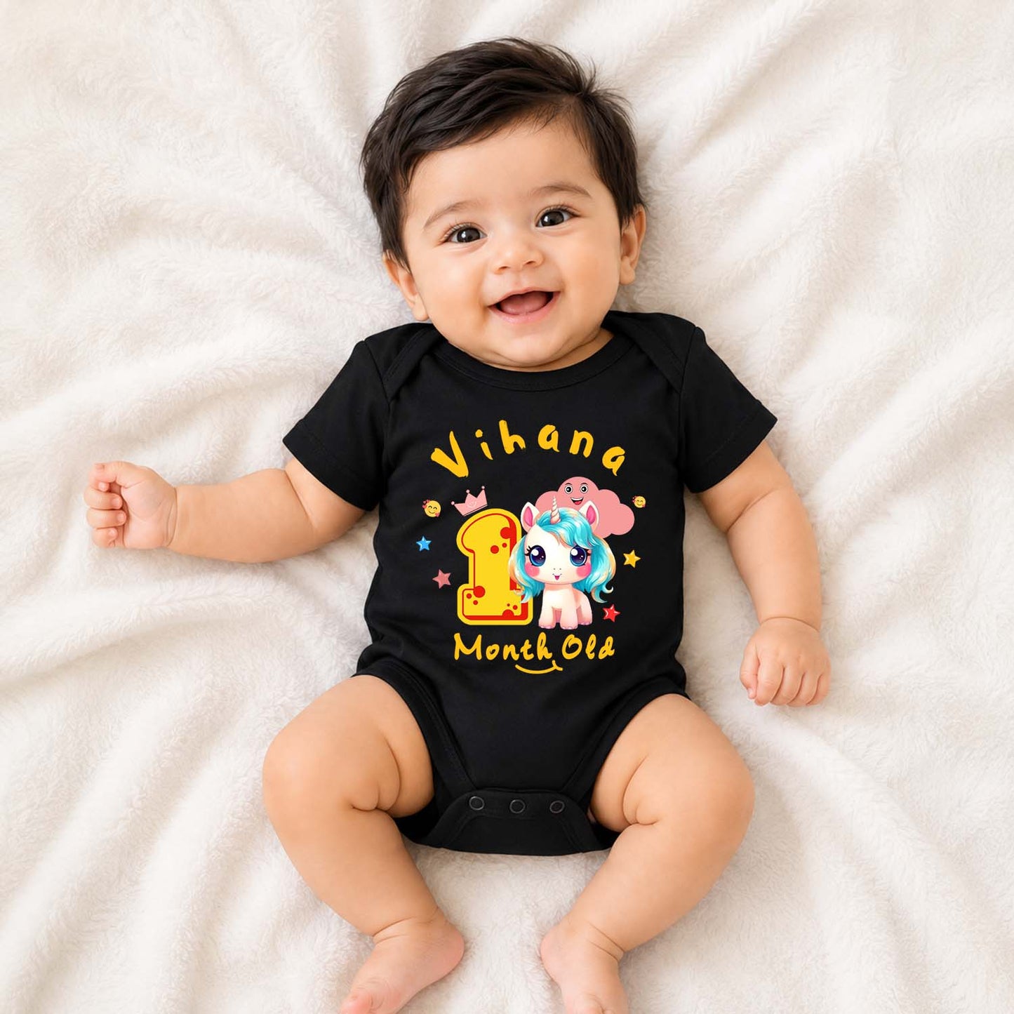 Infant monthly birthday_ With Customized Baby Name Stylish Black Onesies