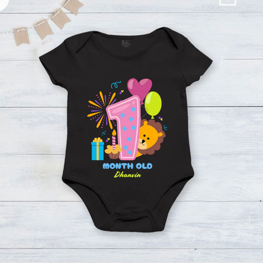 Infant monthly birthday_ With Customized Baby  Name Stylish Black Onesie