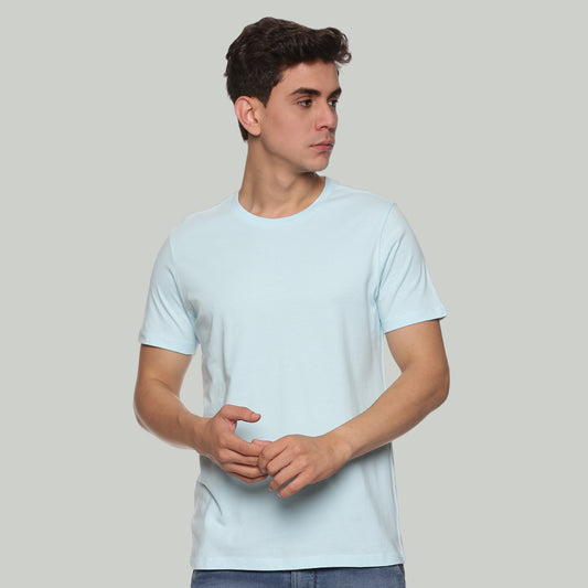 Men Round Neck Basic Organic Cotton T-Shirt- Spun sugar