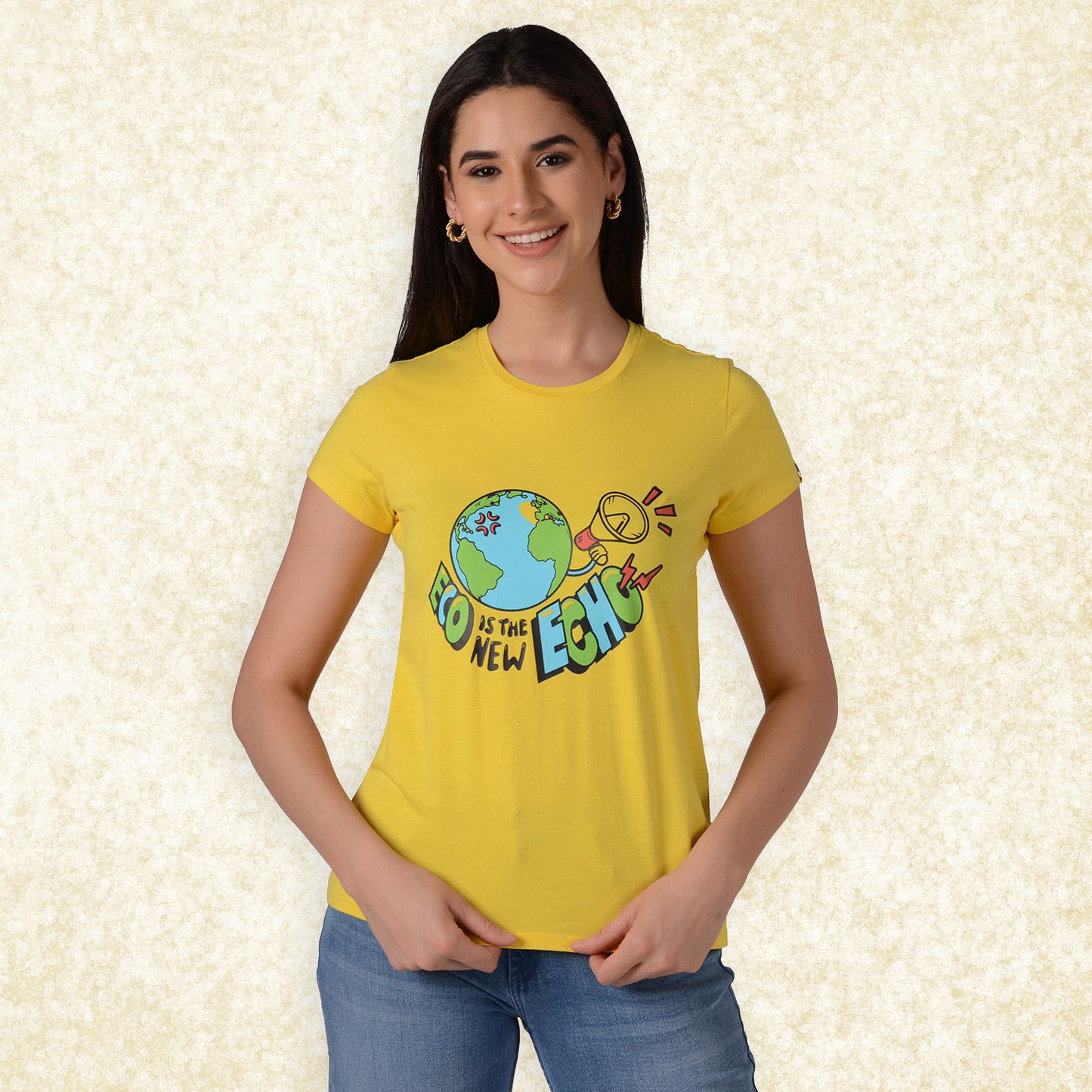 Women Round Neck Premium Organic Cotton ECO Tee Daisy Yellow