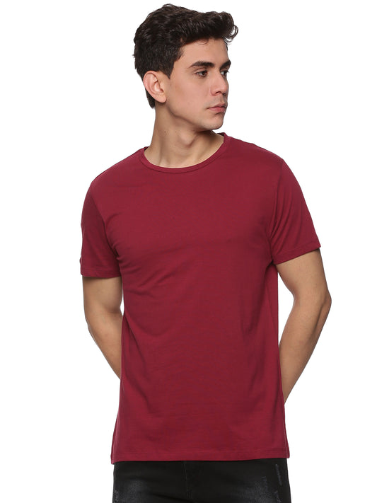 Men Round Neck Basic Organic Cotton T-Shirt - Maroon Oak