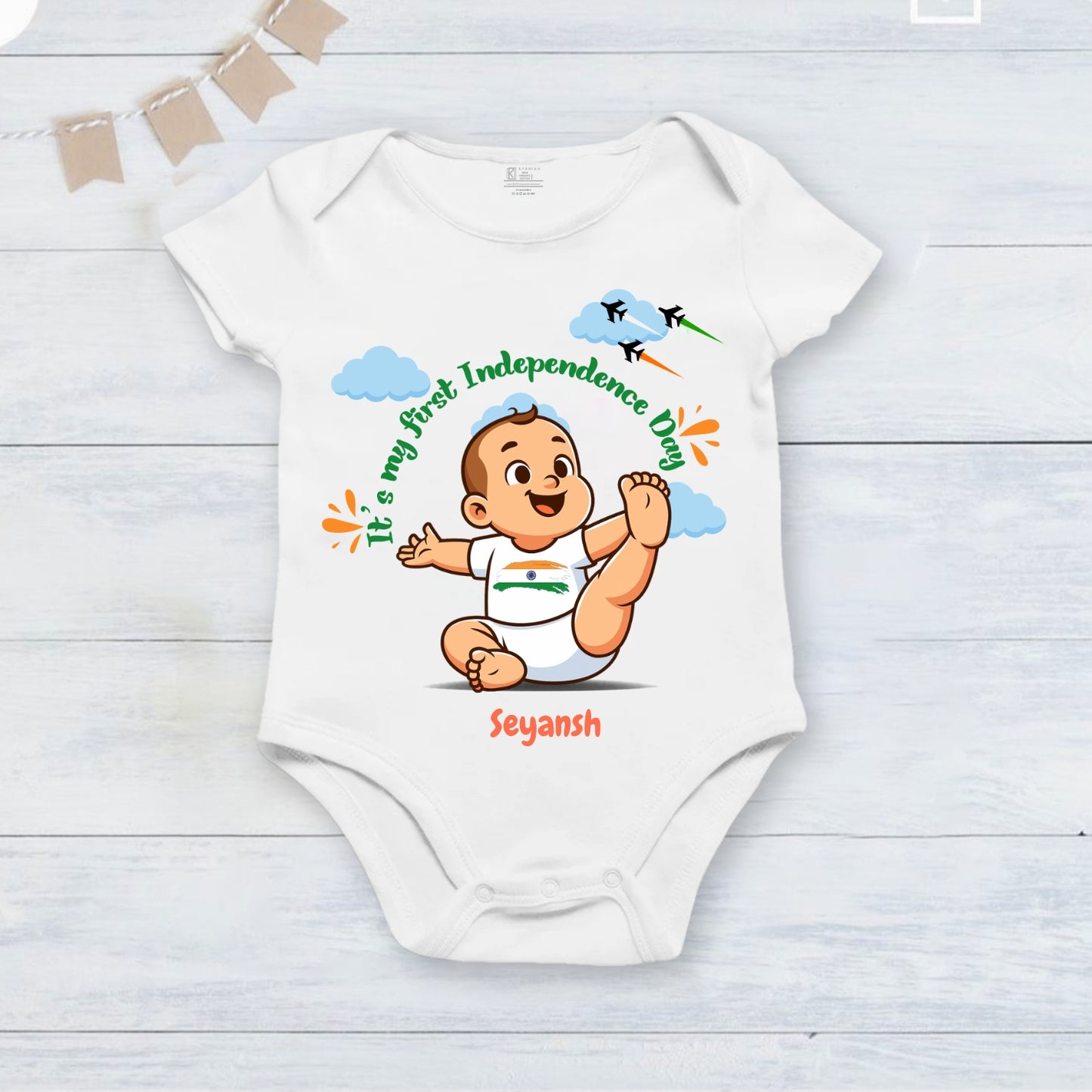 It's My First Independence Day with customised baby name _White Onesie