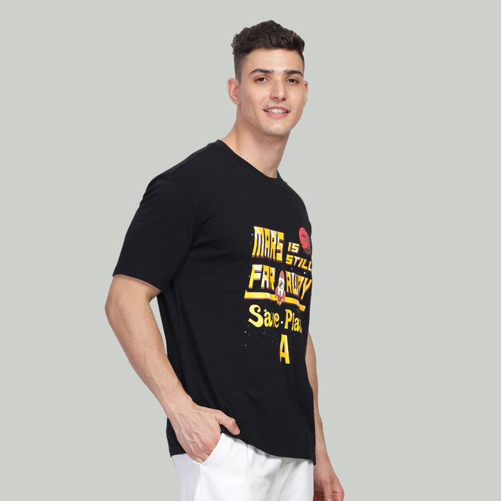 Men Drop-shoulder Loose Fit premium organic cotton Black Mars Tshirt