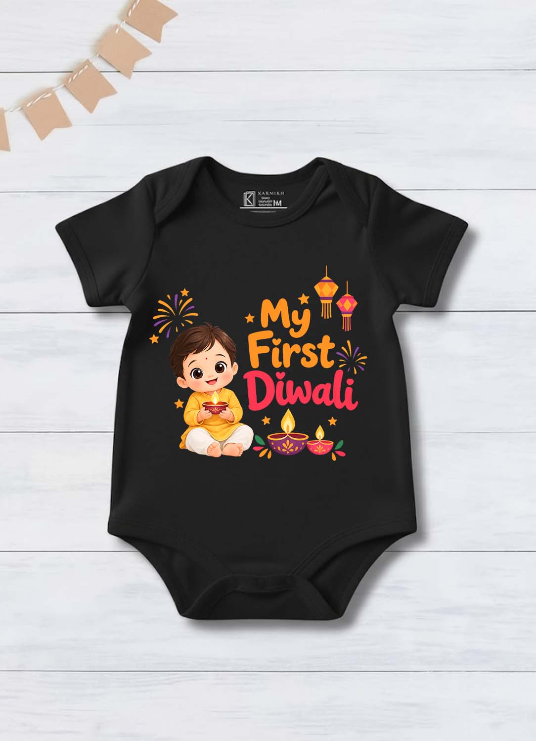 My First Diwali _  Black Onesie