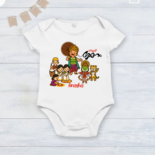 Happy Onam with customised name_ White Romper