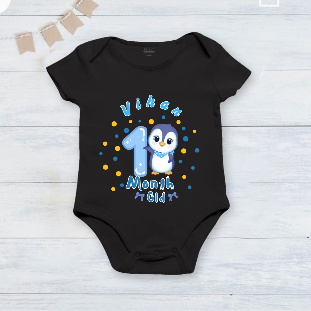 Infant monthly birthday_ With Customized Name Stylish Black Onesies