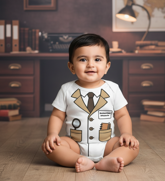 Professional Detective Romper with customised baby name_ White Romper