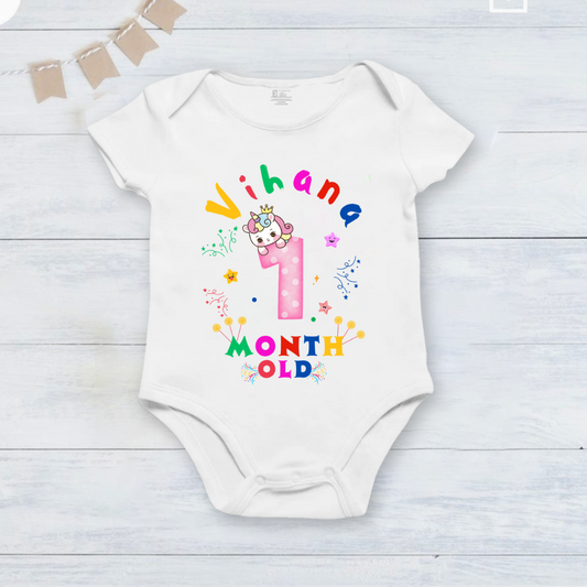 Infant monthly birthday 12 Months of Love_ Customized name White Onesie