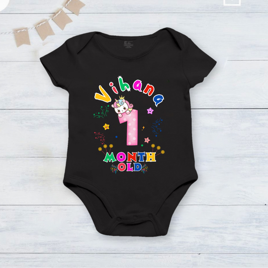 Infant monthly birthday_ With Customized Baby Name Stylish Black Onesies