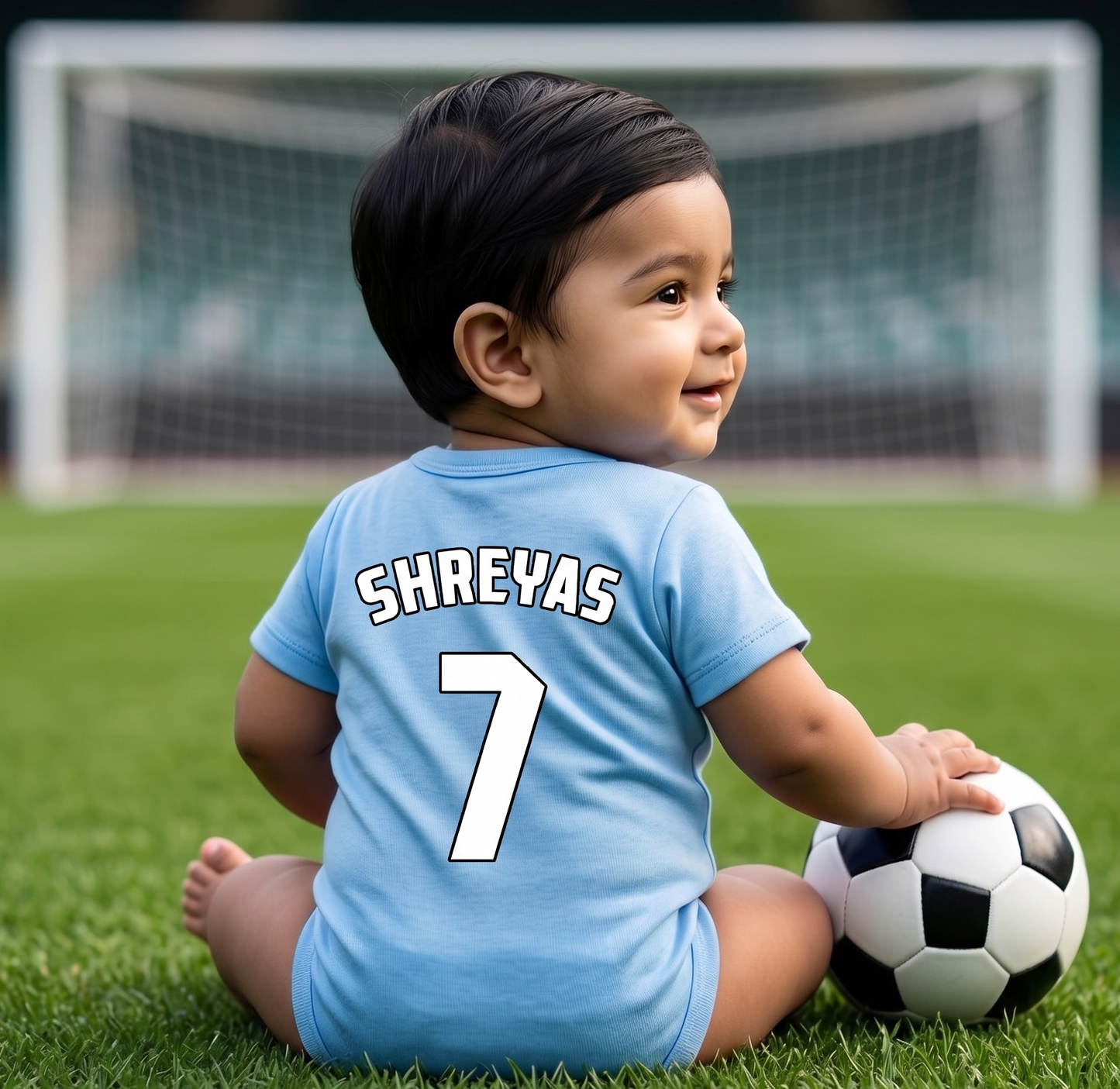 New Born & Baby clothing |Little Blue Striker Romper Outfit for Baby with Customized Baby Name Printed | Soft Cotton