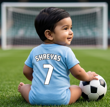 New Born & Baby clothing |Little Blue Striker Romper Outfit for Baby with Customized Baby Name Printed | Soft Cotton