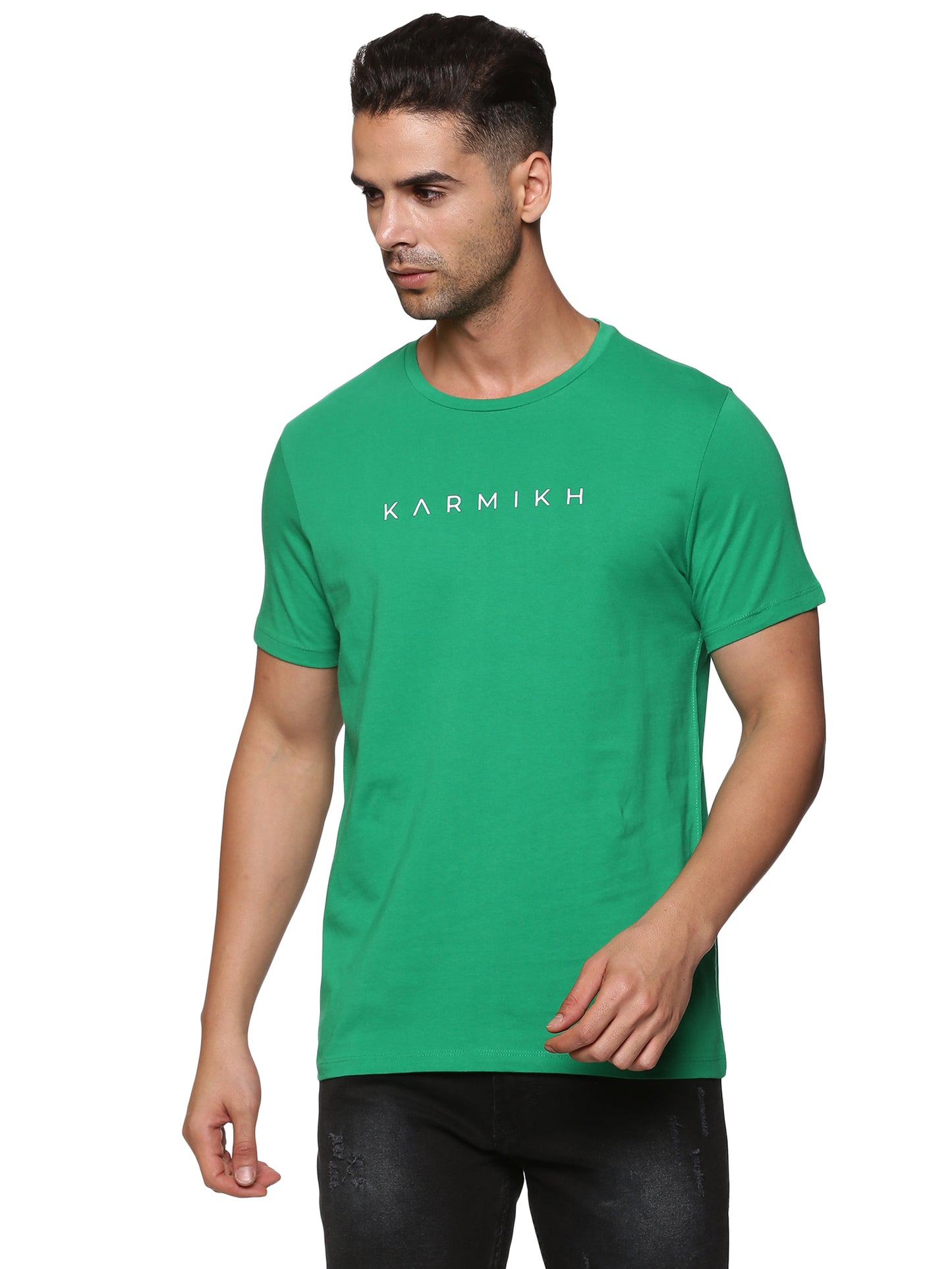 Men Round Neck Classic Karmikh Organic Cotton T-Shirt - Green