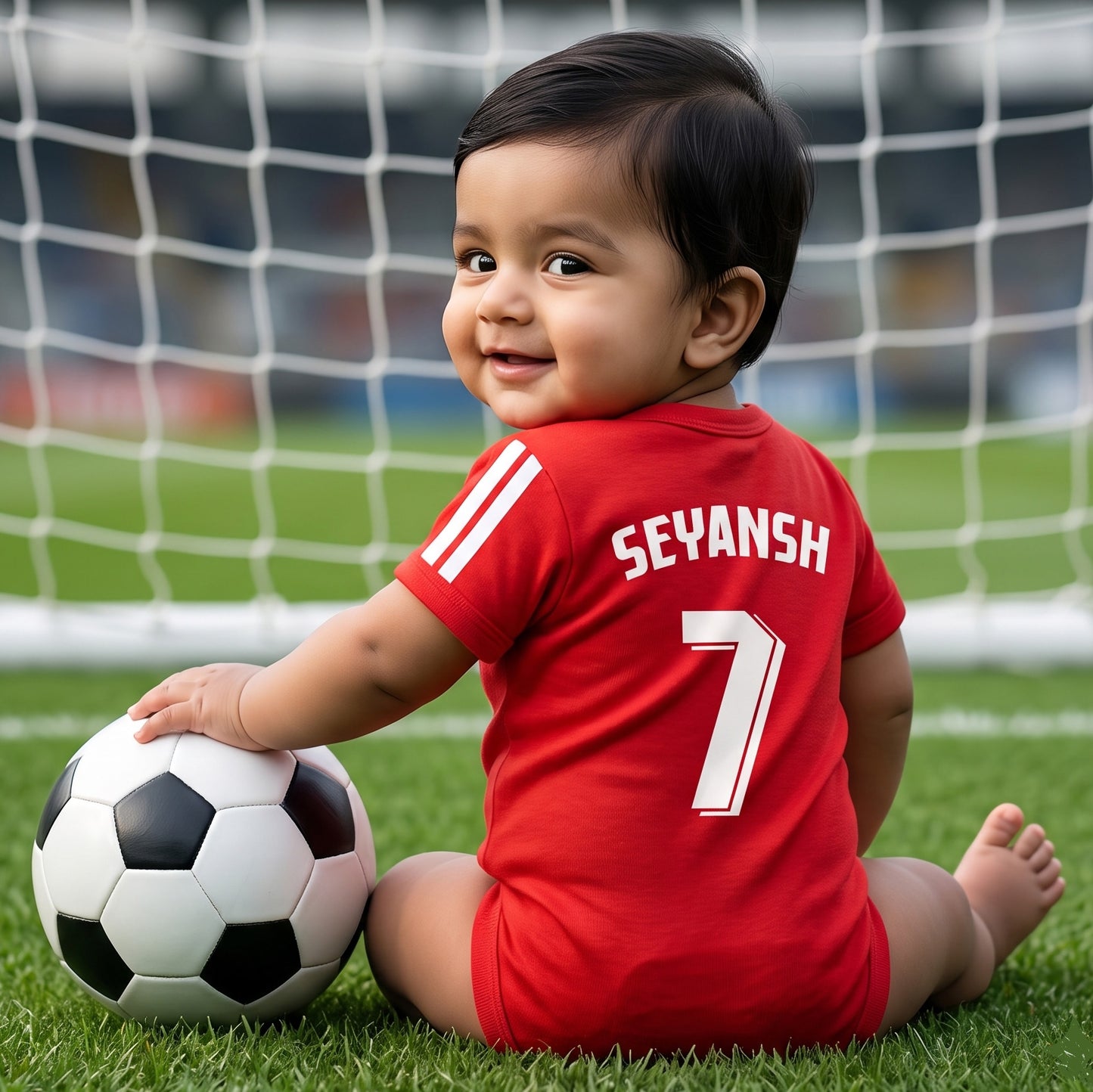 New Born & Baby clothing | Red Football Jersey Inspired Inspired Photoshoot Outfit for Baby with Customized Baby Name Printed | Soft Red Cotton