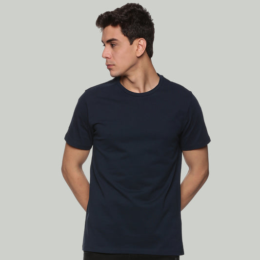 Men Round Neck Basic Organic Cotton T-Shirt - Dark Navy Blue