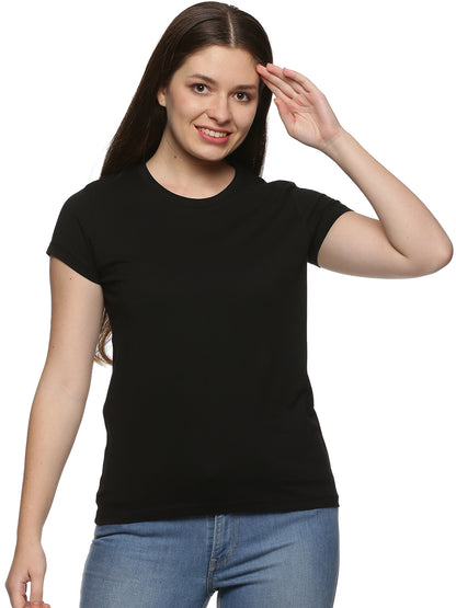 Women Round Neck Basic Organic Cotton Tee Black