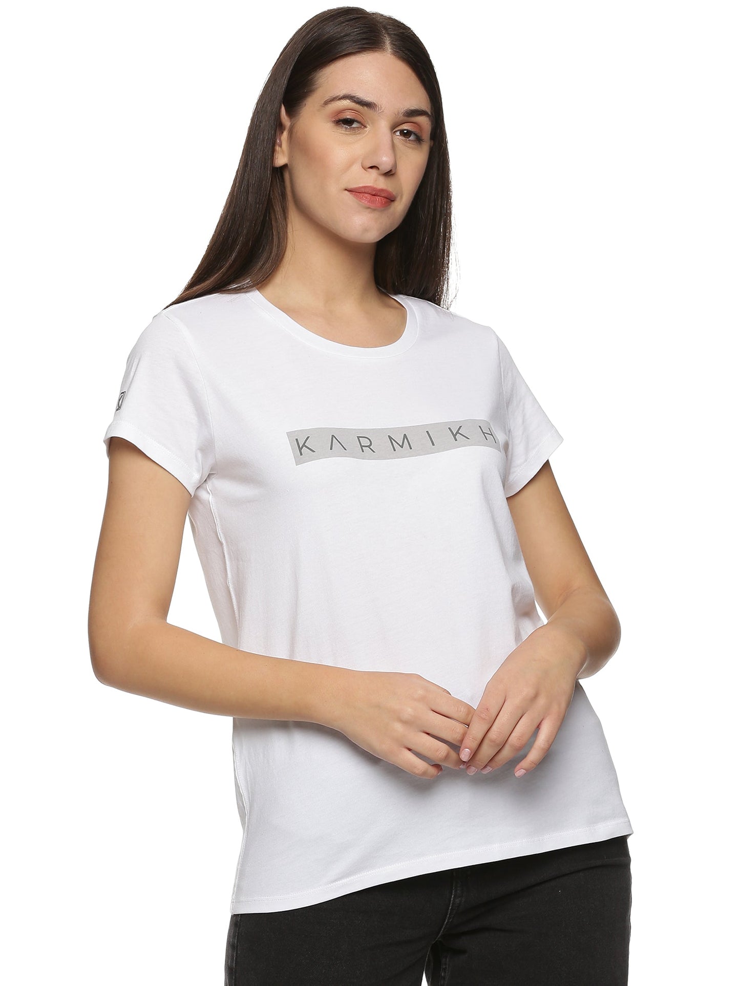 Women Round Neck Classic Karmikh Organic Cotton Tee white