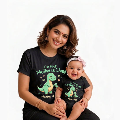 New Born & Baby Clothing | Our First Mother's Day Together With Customized Baby Name Dino Black Combo | Soft Cotton