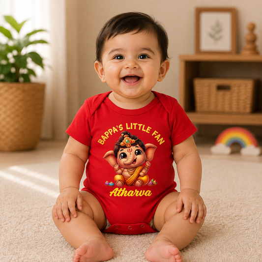 Bappa's Little Fan with customised name_Red Onesie