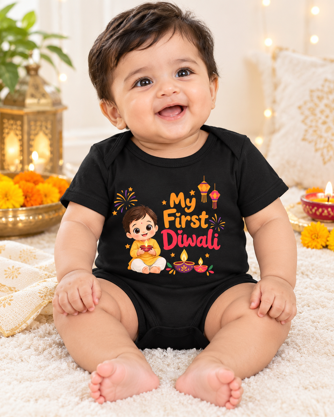 My First Diwali _  Black Onesie