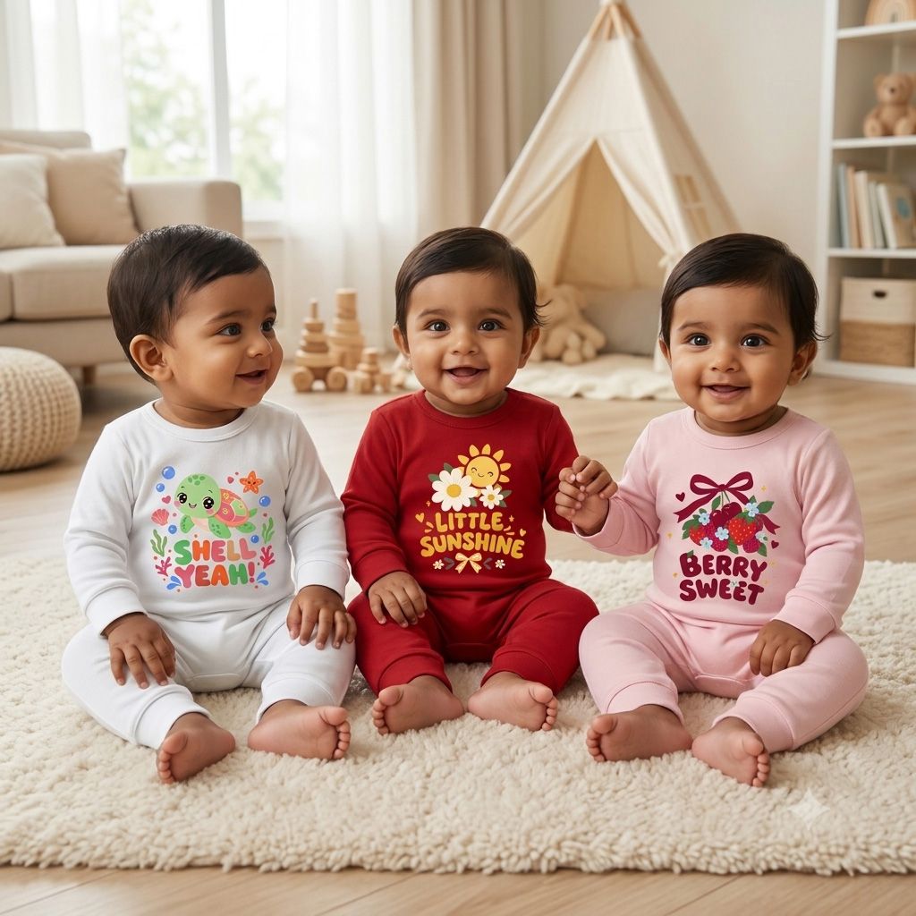 Karmikh Baby Romper Combo of 3 for Boys & Girls | Shell Yeah, Little Sunshine & Berry Sweet | Full Sleeve Printed Baby Rompers | Sizes 0–3M to 9–12M (Copy)