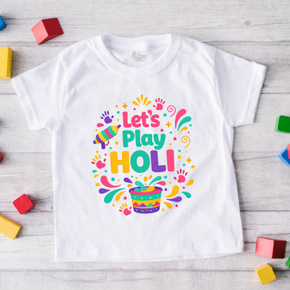 New Born & Baby Clothing | Baby Let's Play  Holi T-shirt With Customized Baby Name At The Back | Soft Cotton