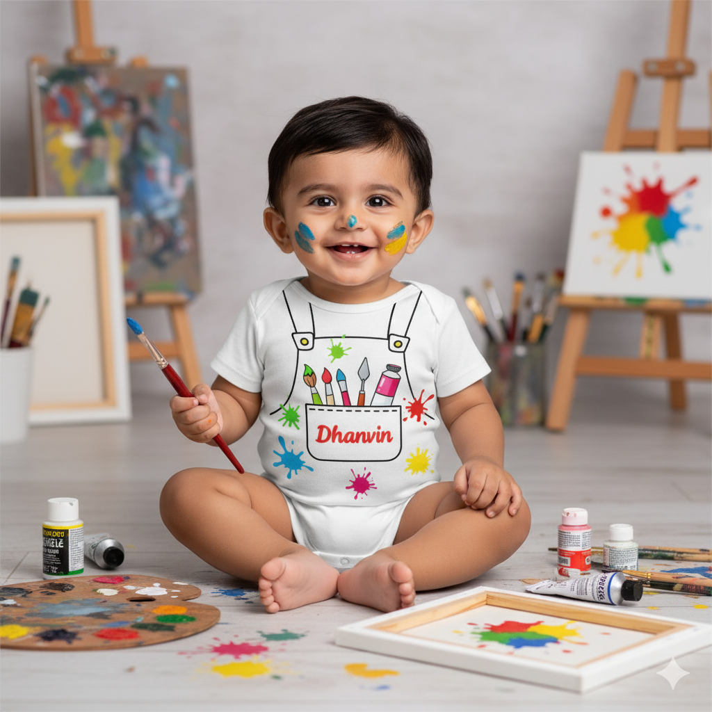 Baby Artist Romper With Customized Baby Name_ White Romper